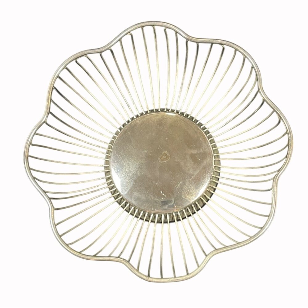 Silver Plate Wire Fruit Bread Basket Round Bowl Art MCM Retro Holiday Dinner VTG - Picture 4 of 10